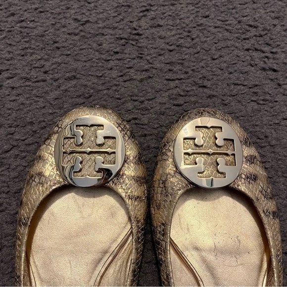 Tory Burch Reva Snakeskin Leather Flats - Picture 3 of 9